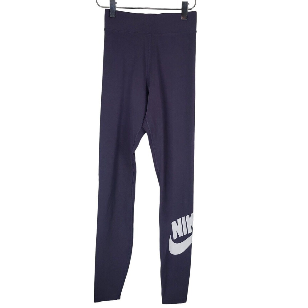 Nike Athletic Leggings Womens XS Purple Logo Pull On Skinny Leg Mid Rise Bottoms